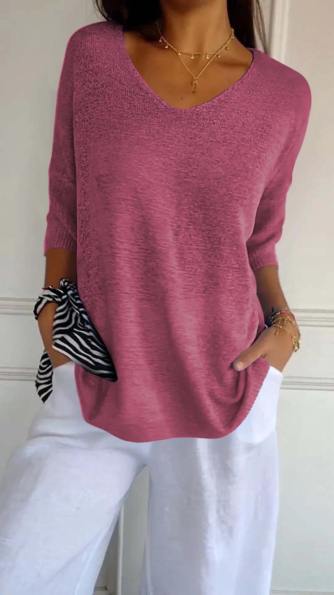 Women's V-Neck Knit Top — Slim Fit Lightweight Sweater 7