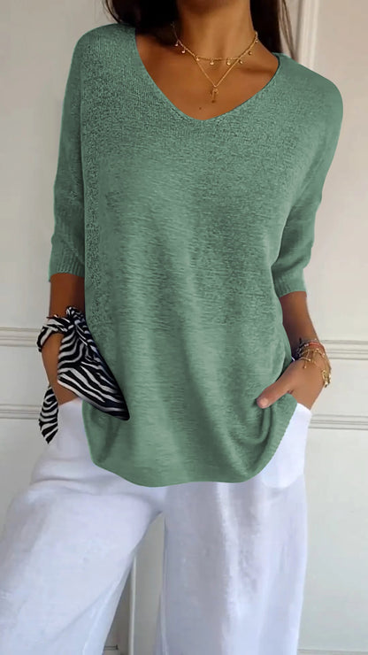 Women's V-Neck Knit Top — Slim Fit Lightweight Sweater 11