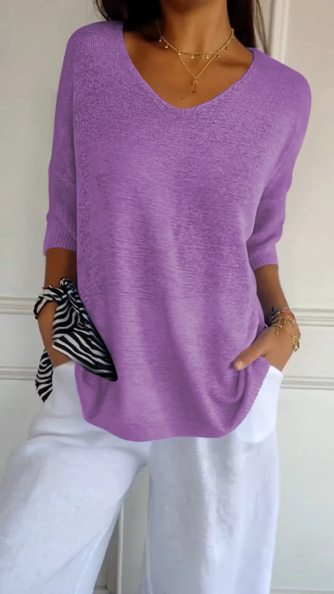 Women's V-Neck Knit Top — Slim Fit Lightweight Sweater 9