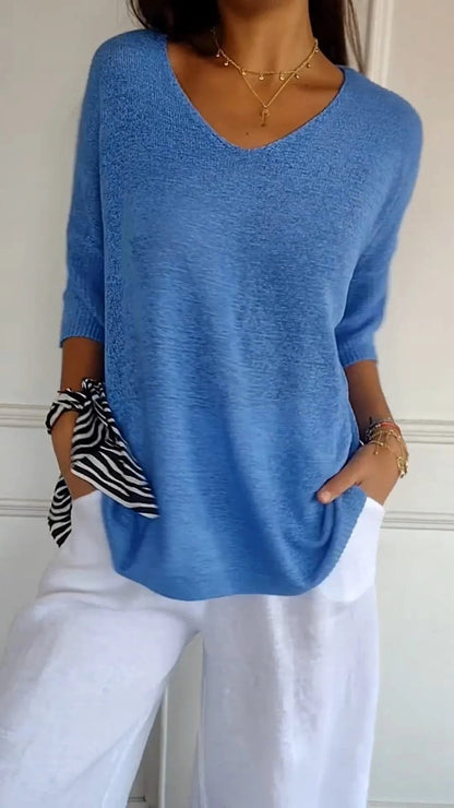 Women's V-Neck Knit Top — Slim Fit Lightweight Sweater 4