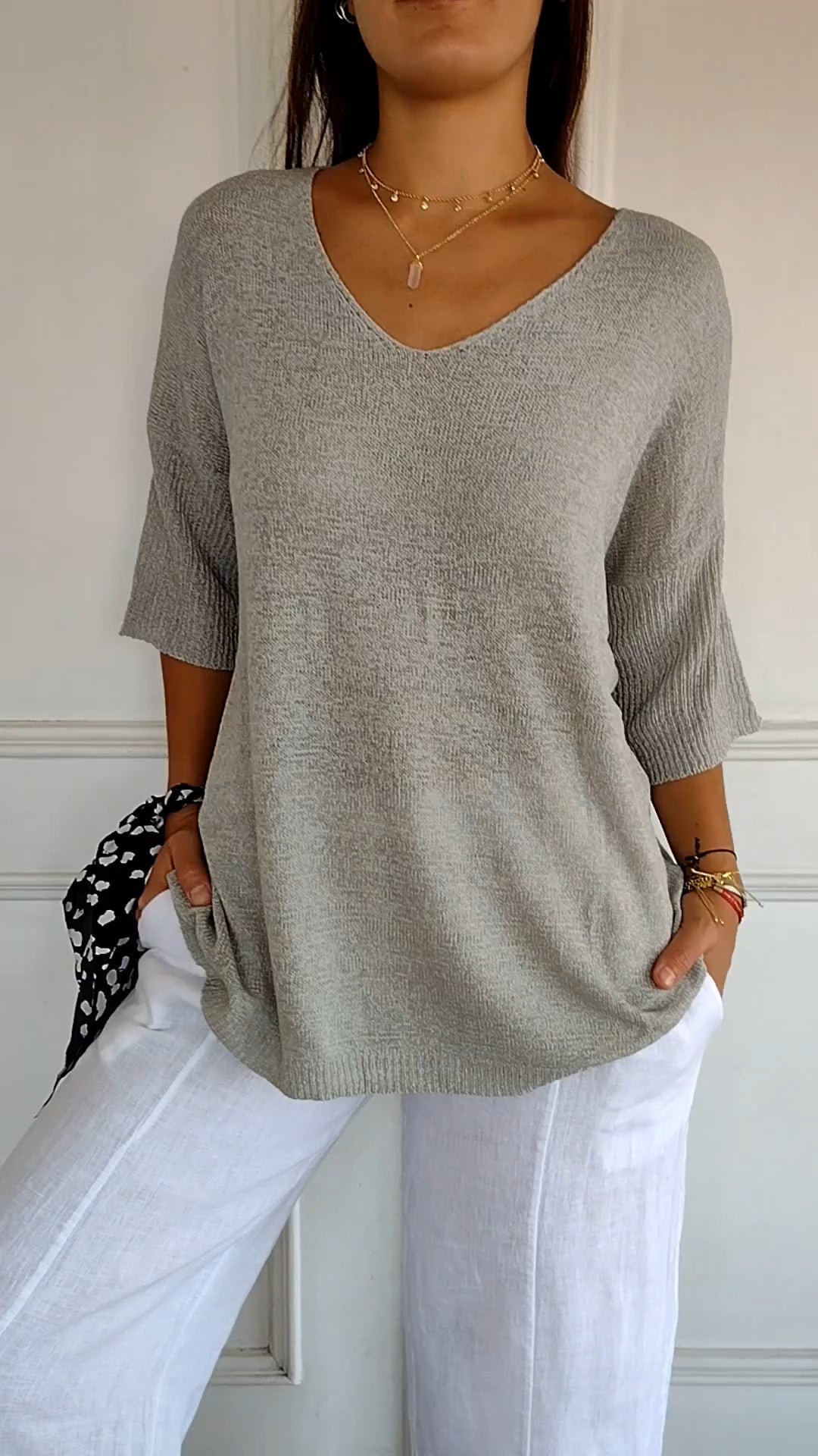 Women's V-Neck Knit Top — Slim Fit Lightweight Sweater 12