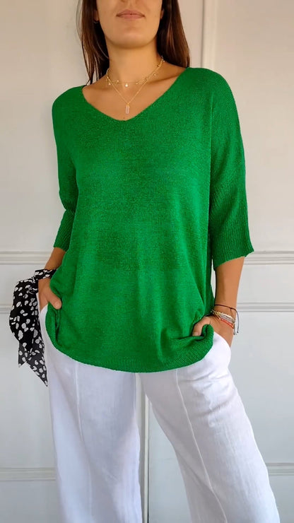 Women's V-Neck Knit Top — Slim Fit Lightweight Sweater 8