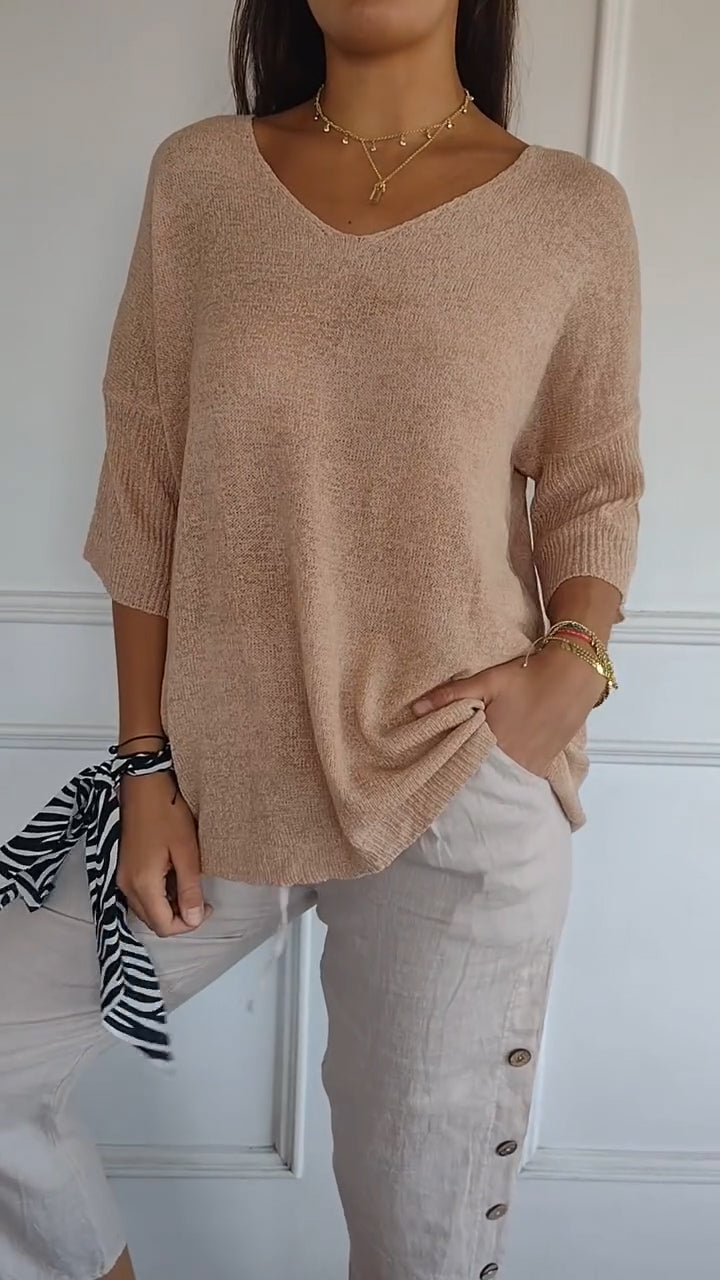 Women's V-Neck Knit Top — Slim Fit Lightweight Sweater 6