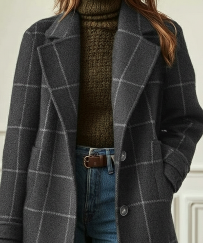 Women's Wool-Blend Check Coat — Lapel Collar Tweed Style 5