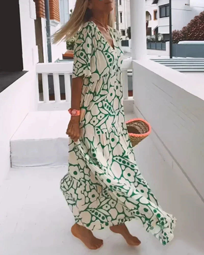 V-Neck Abstract Print Maxi Dress with Flutter Sleeves 6