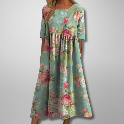Women's Midi Dress Short Sleeve Loose Fit Botanical Print 2