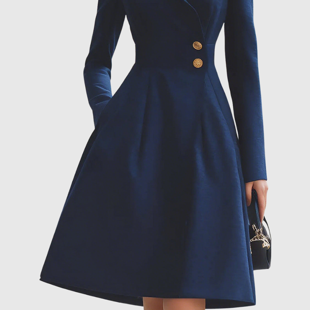 Navy Tailored Coat Dress — Women's A-Line Midi Dress 4