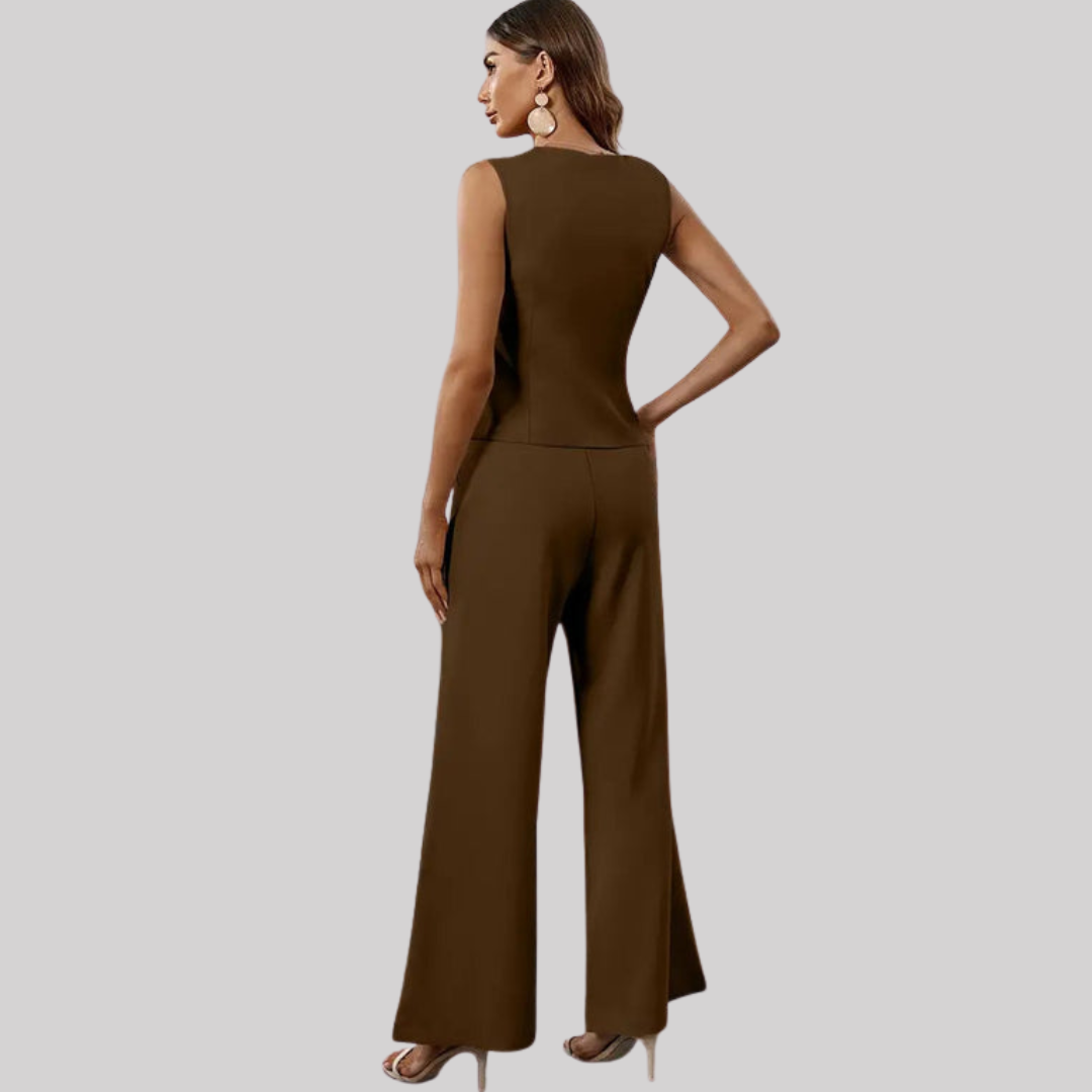Rovena | Women's Outfit Set with Tailored Vest & Wide Leg Trousers | Elegant Styling for Versatile Looks