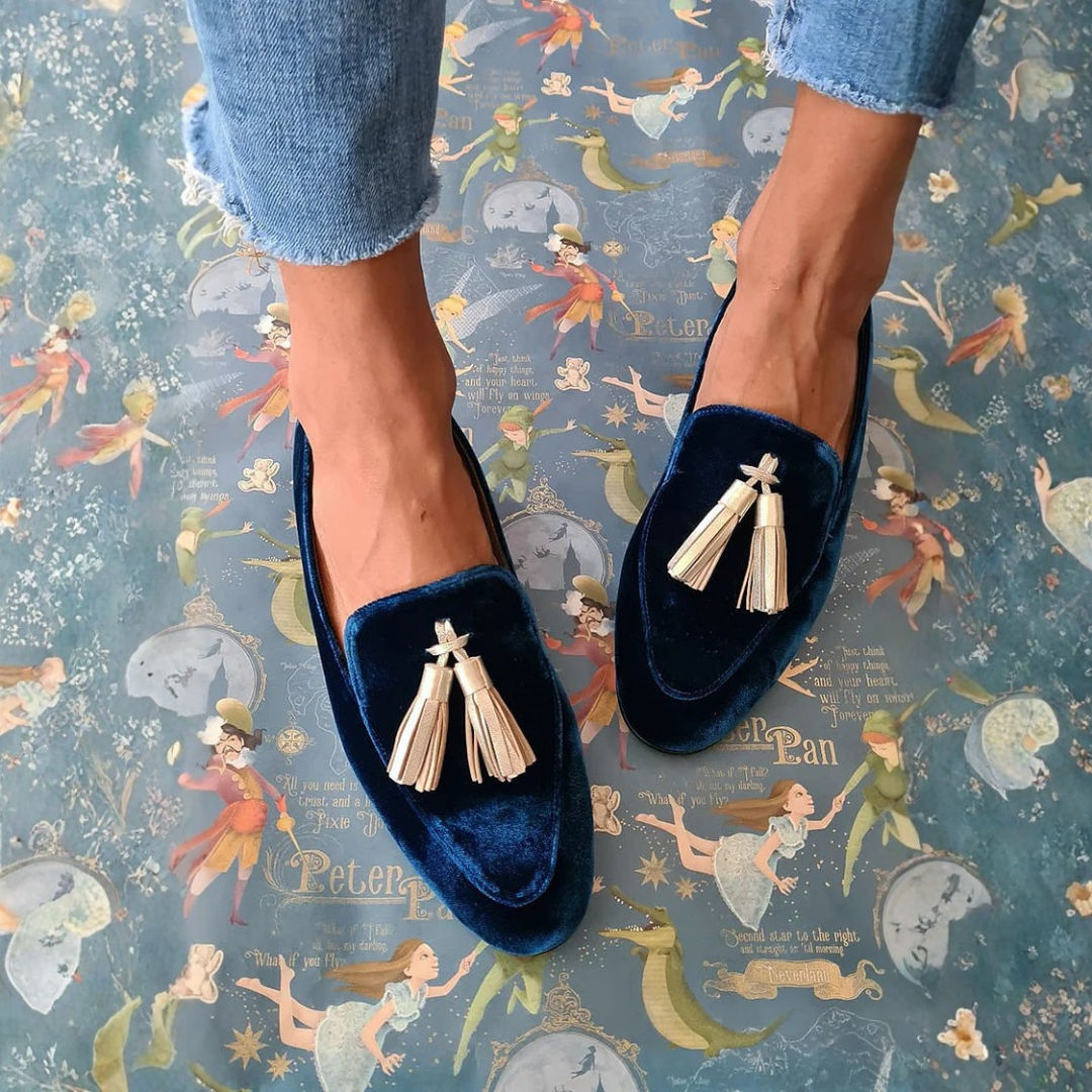Midnight Elegance | Loafers for Women with Champagne Tassels | Stylish Slip-On Design for Sophisticated Look