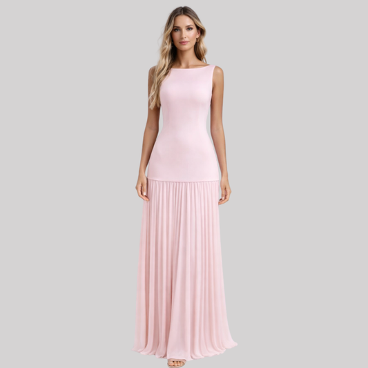 Elegant Pleated Maxi Dress with Structured Skirt for Formal Occasions | Long Dresses for Women