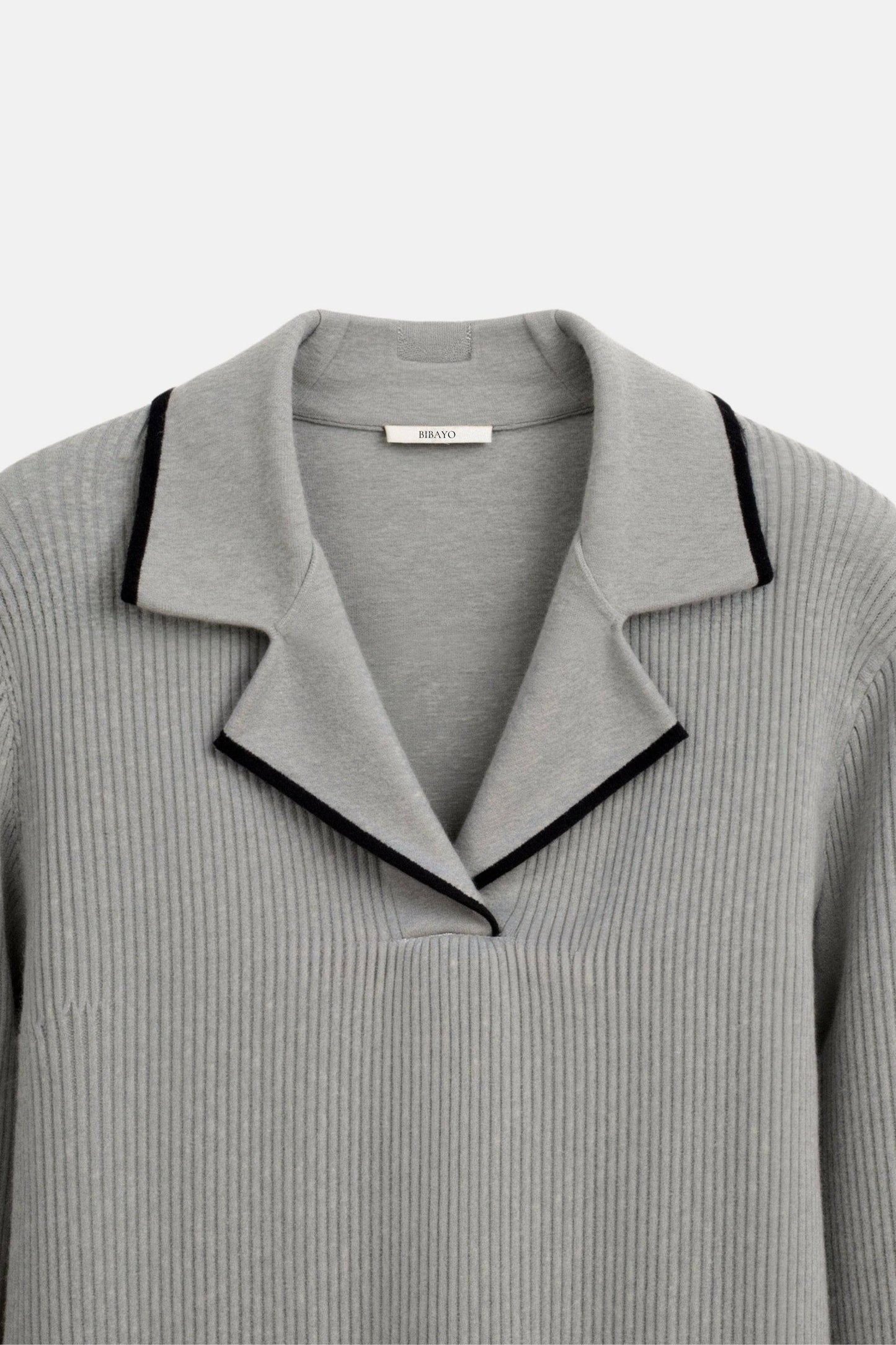 Contrast Trim Lapel Sweater — Lightweight Cotton Blend Knit 8