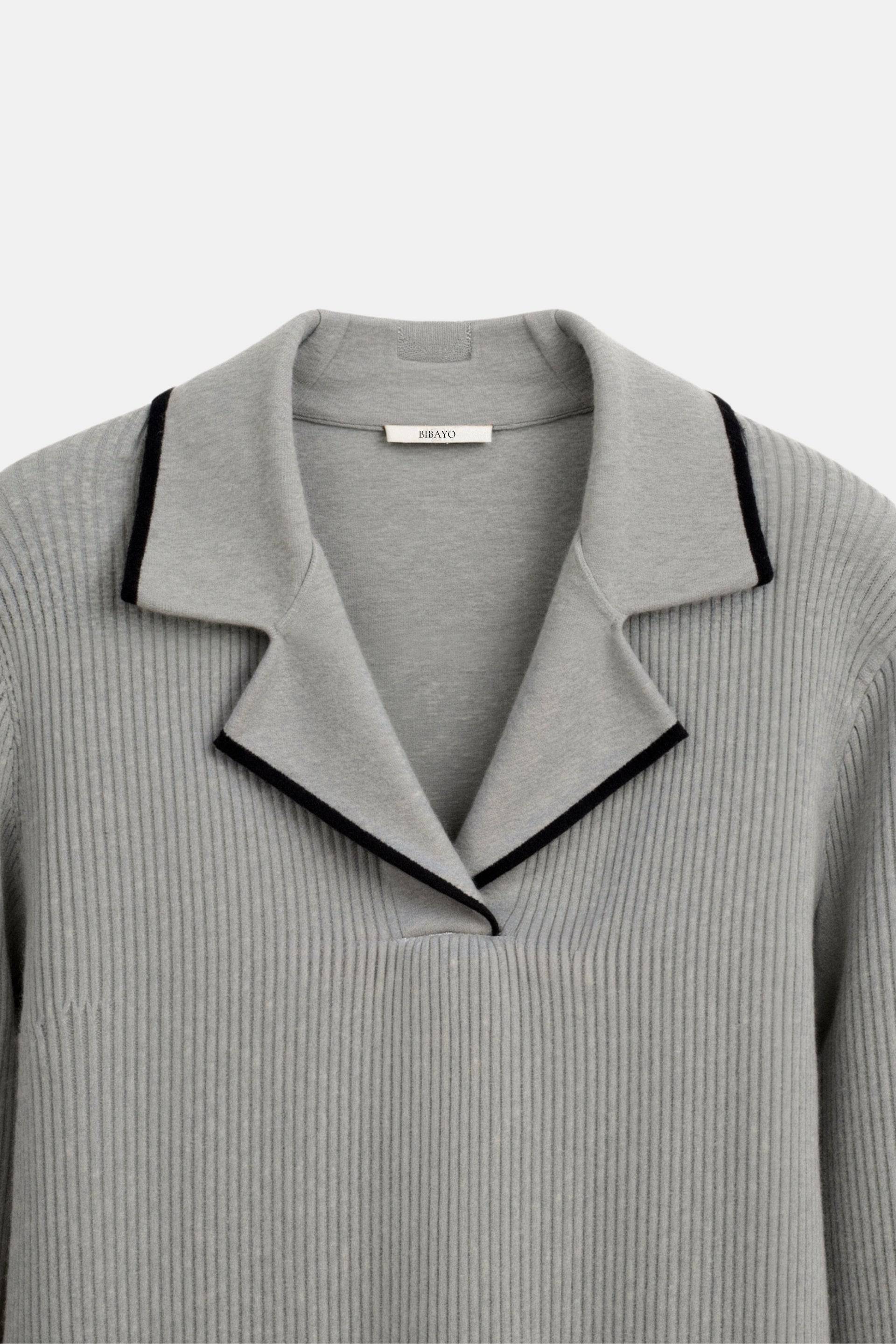 Contrast Trim Lapel Sweater — Lightweight Cotton Blend Knit 8