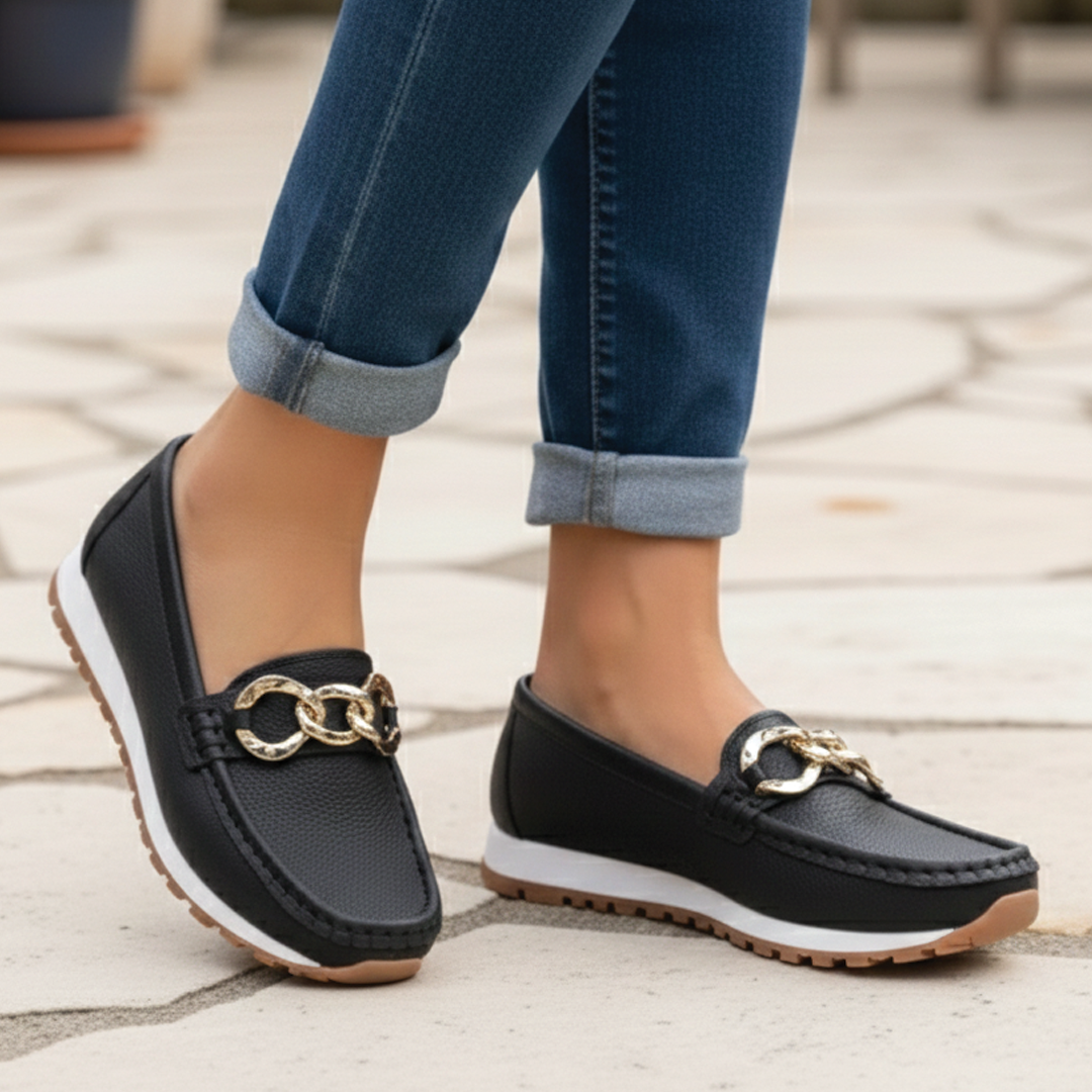 Ellie Collection | Black Loafers for Women with Slip-Resistant Sole | Stylish Comfort for Everyday Wear