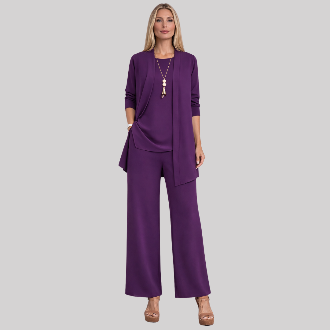 Elegant 3-Piece Women's Set | Open-Front Cardigan & Wide-Leg Trousers | Versatile Styling for Effortless Chic