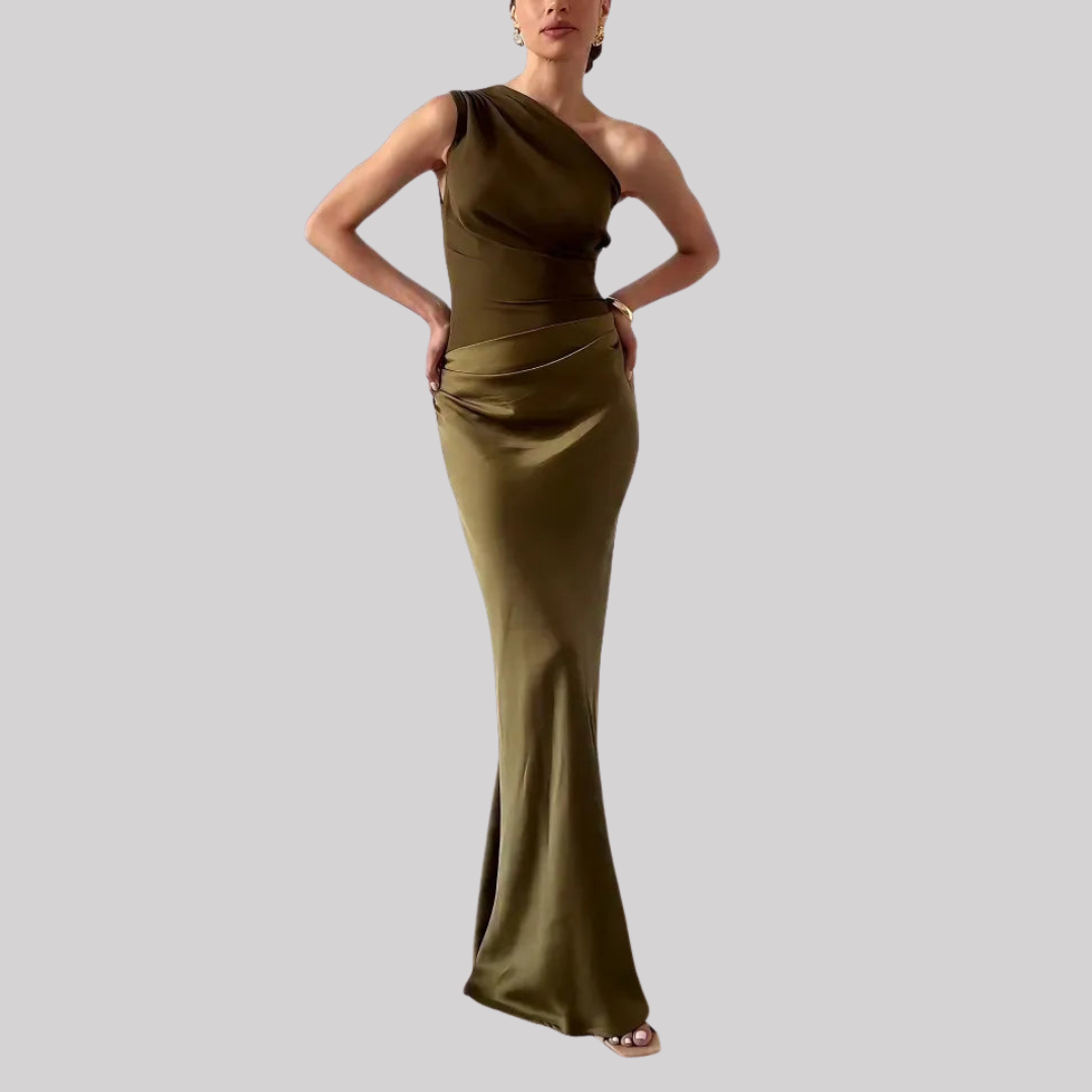 Elegant One Shoulder Maxi Dress with Pleated Design | Timeless Long Dress for Women