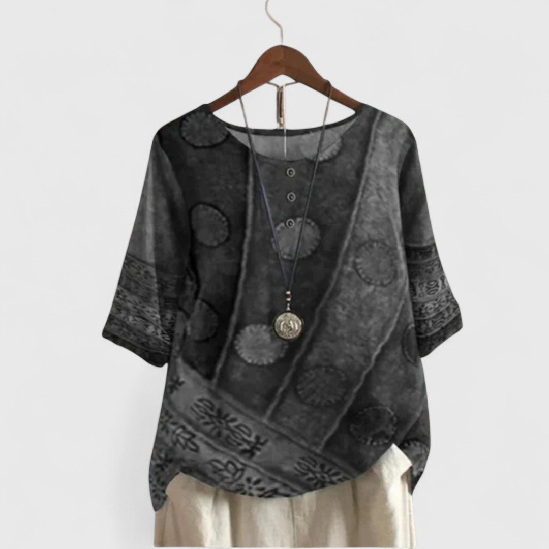 Women's Bohemian Patchwork Top — Wide Fit Short Sleeve Blouse 3