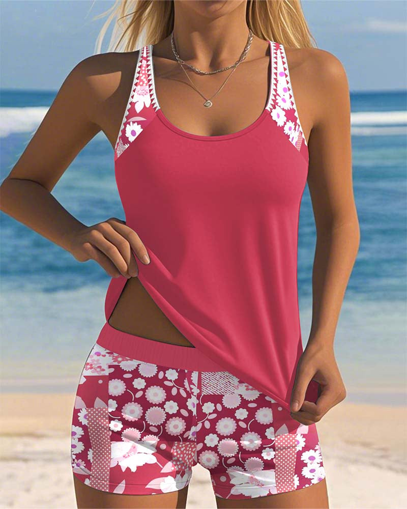 Melanie™ Floral Two-Piece Swimsuit with Tank Top & Shorts 1