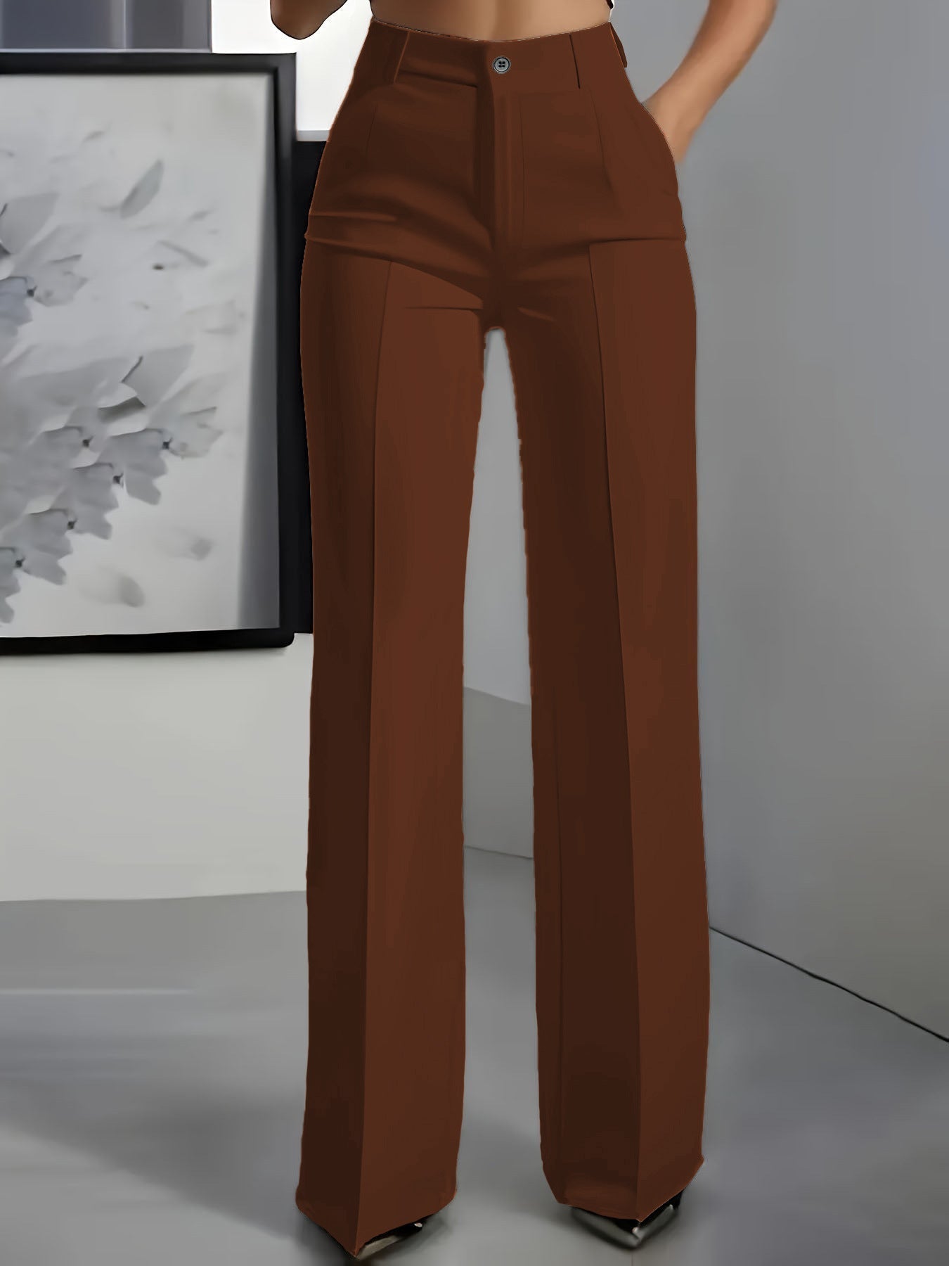 Women's High-Waist Straight-Leg Trousers — Elastic Waist Fit 6
