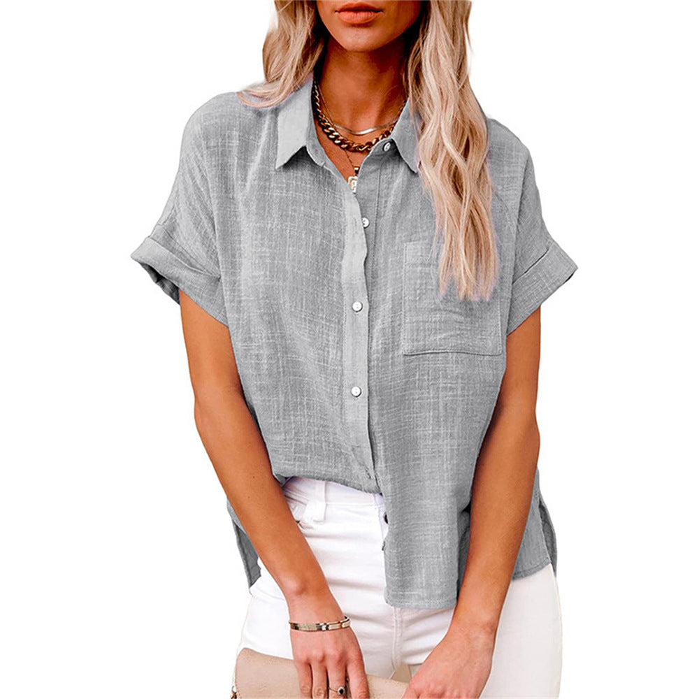 Women's Short Sleeve Button-Down Shirt with Chest Pocket 6