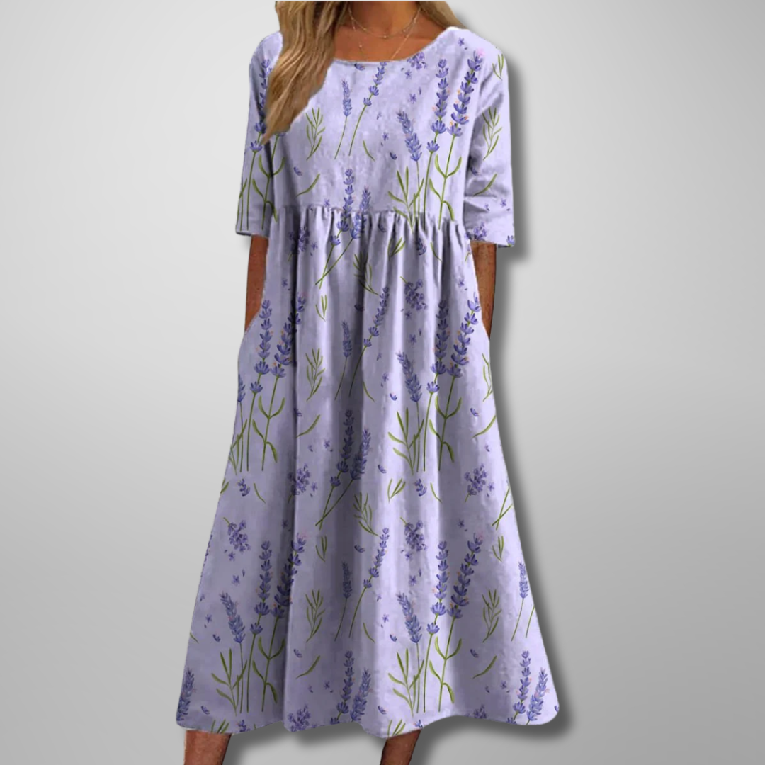 Women's Midi Dress Short Sleeve Loose Fit Botanical Print 3