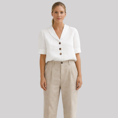 Solène | Women's White Blouse with Soft Collar & Button Front | Elegant Summer Top for Effortless Style