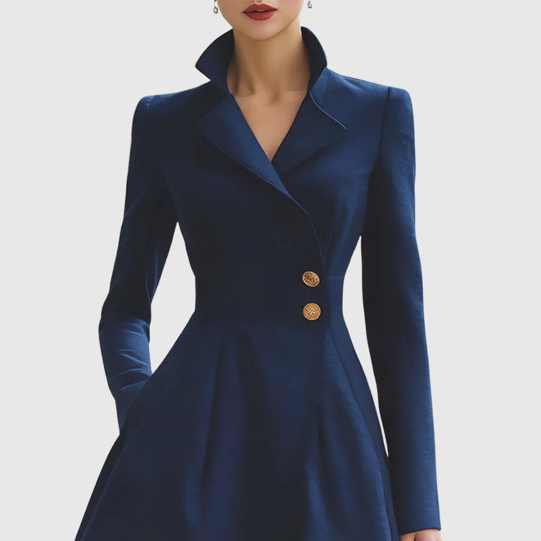 Navy Tailored Coat Dress — Women's A-Line Midi Dress 3