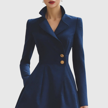 Navy Tailored Coat Dress — Women's A-Line Midi Dress 3