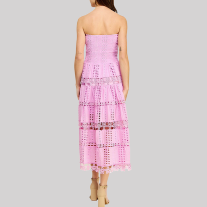 Elegant Eyelet Midi Dress | Women's Formal Dresses with Scalloped Lace Trim | Timeless Style for Effortless Elegance