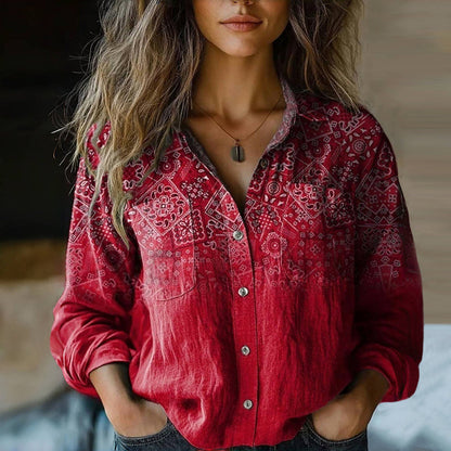 Bohemian Pattern Vintage Blouse — Relaxed Flare Sleeve 1