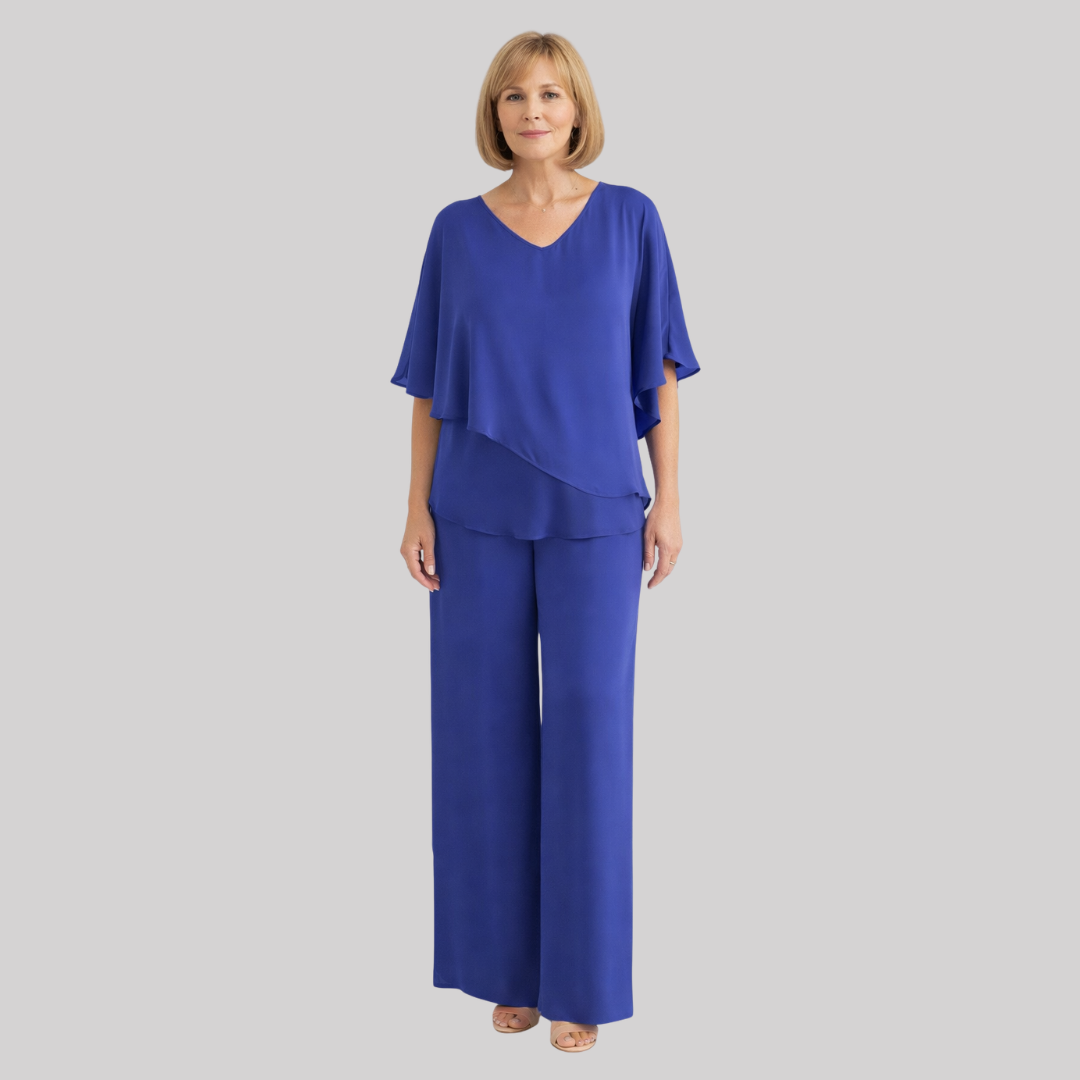 Elegant Women's Set | Two Piece Set with V Neckline & Batwing Sleeves | Versatile Styling for Effortless Chic