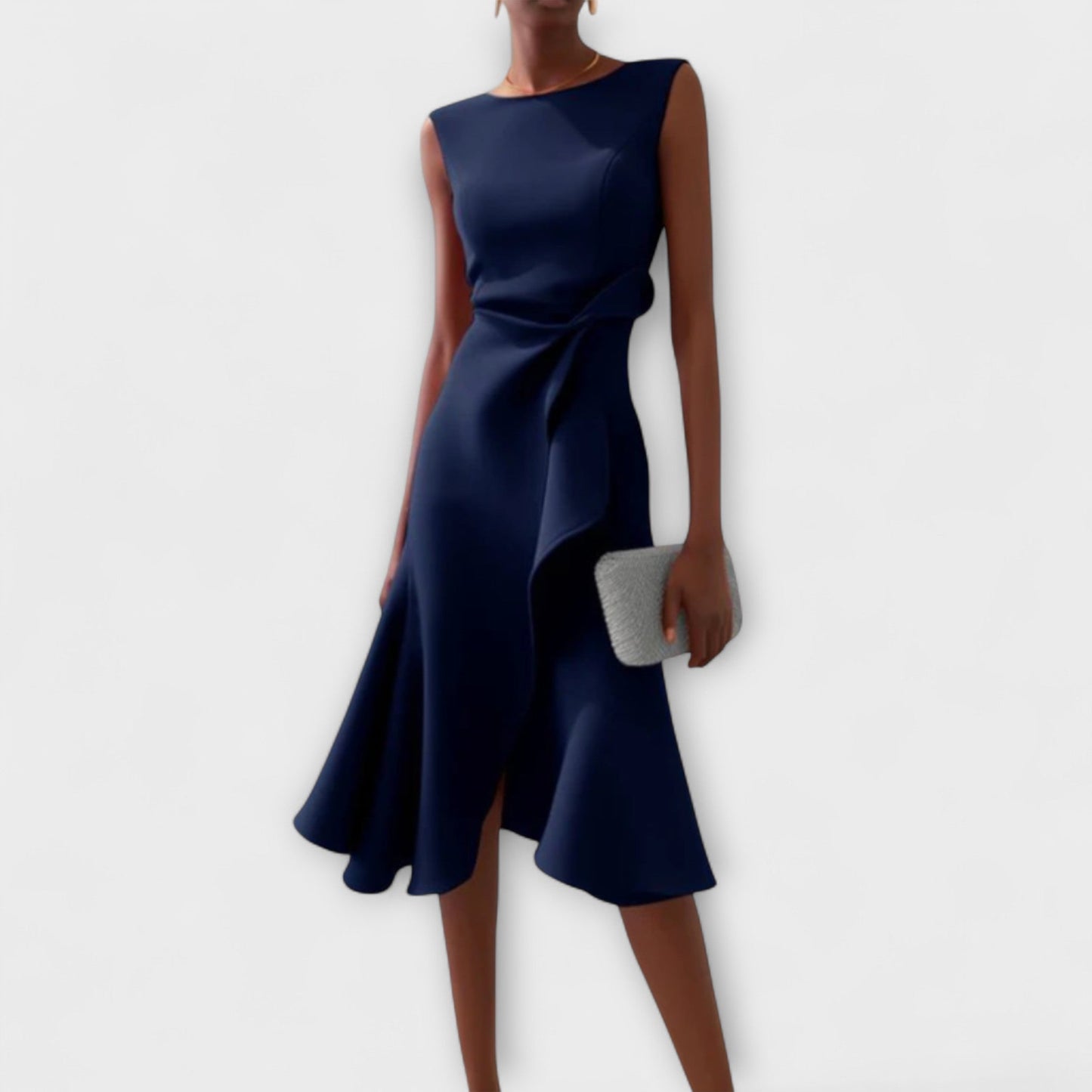Sheila™ Draped Asymmetric Midi Dress — Sleeveless Elegant Fit 2