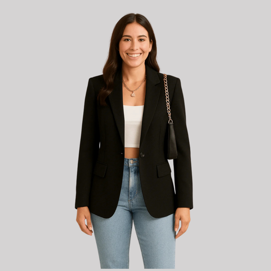 Sophia Collection | Women's Black Blazer with Tailored Fit & Single Button Closure | Elegant Styling for Every Occasion