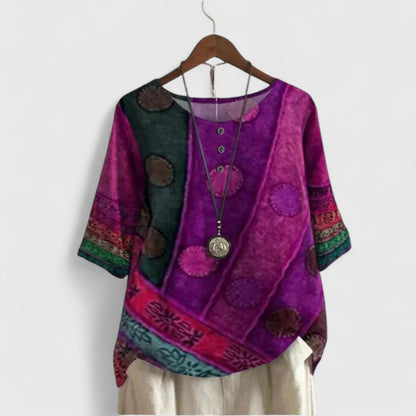 Women's Bohemian Patchwork Top — Wide Fit Short Sleeve Blouse 4