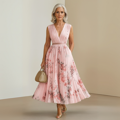 Pleated Sleeveless Maxi Dress with Deep V-Neckline 9