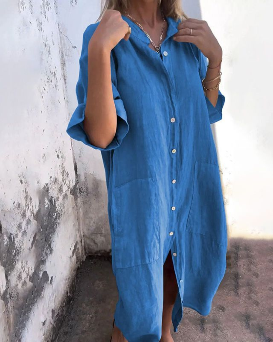 Women's Shirt Dress Button-Front with Pocket Design 3