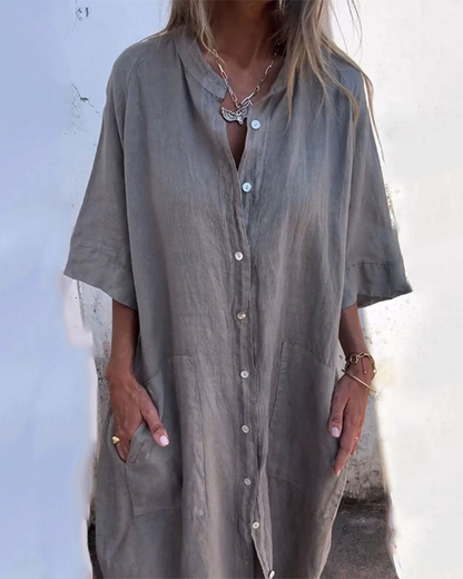 Women's Shirt Dress Button-Front with Pocket Design 1
