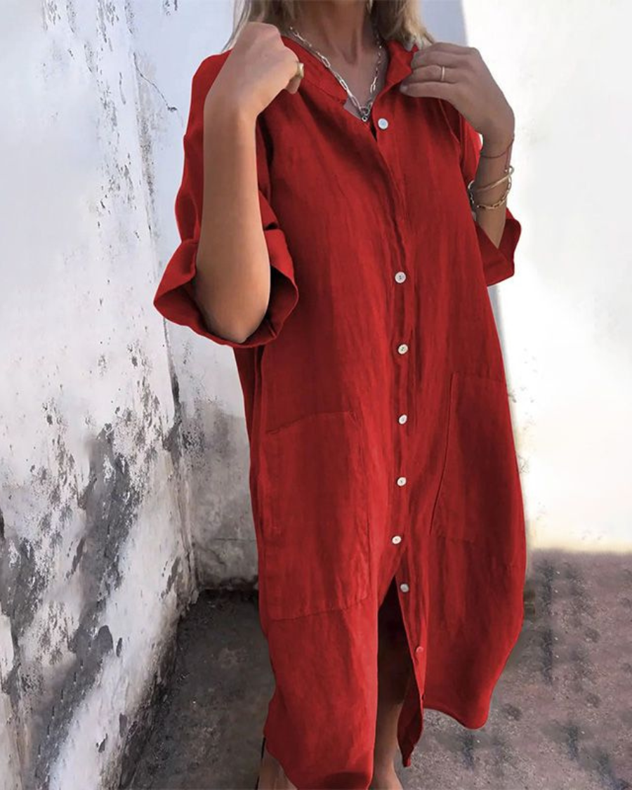 Women's Shirt Dress Button-Front with Pocket Design 6