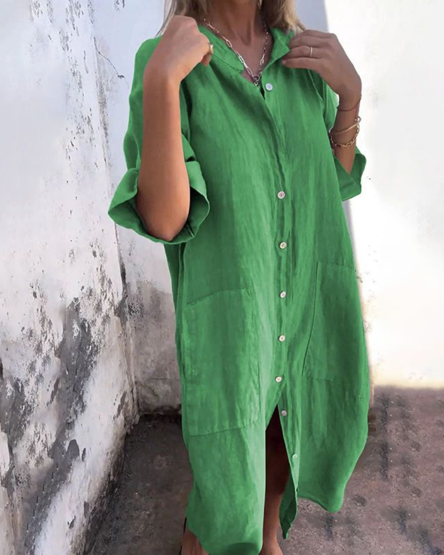 Women's Shirt Dress Button-Front with Pocket Design 4
