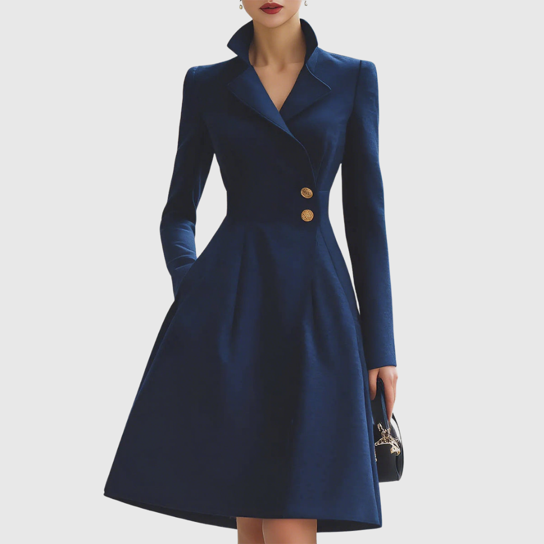 Navy Tailored Coat Dress — Women's A-Line Midi Dress 1