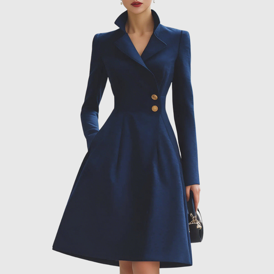 Navy Tailored Coat Dress — Women's A-Line Midi Dress 1