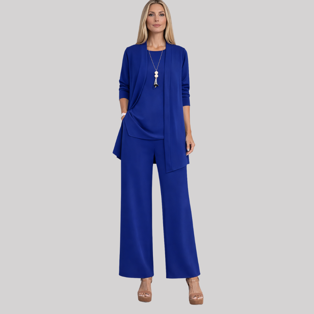 Elegant 3-Piece Women's Set | Open-Front Cardigan & Wide-Leg Trousers | Versatile Styling for Effortless Chic