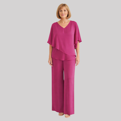 Elegant Women's Set | Two Piece Set with V Neckline & Batwing Sleeves | Versatile Styling for Effortless Chic
