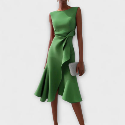 Sheila™ Draped Asymmetric Midi Dress — Sleeveless Elegant Fit 6