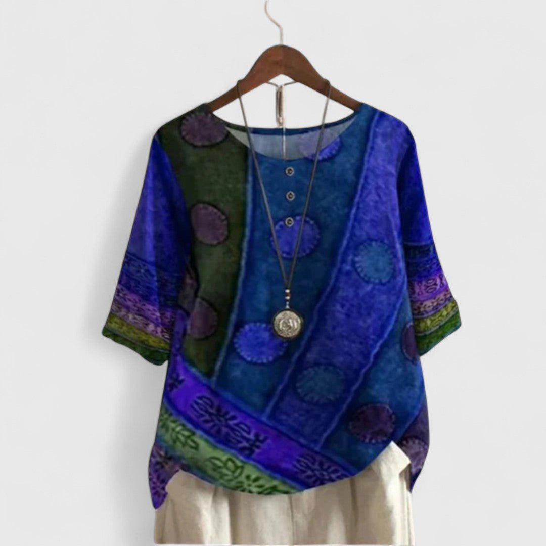 Women's Bohemian Patchwork Top — Wide Fit Short Sleeve Blouse 5