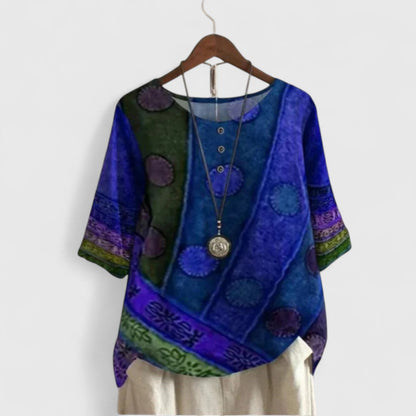 Women's Bohemian Patchwork Top — Wide Fit Short Sleeve Blouse 5