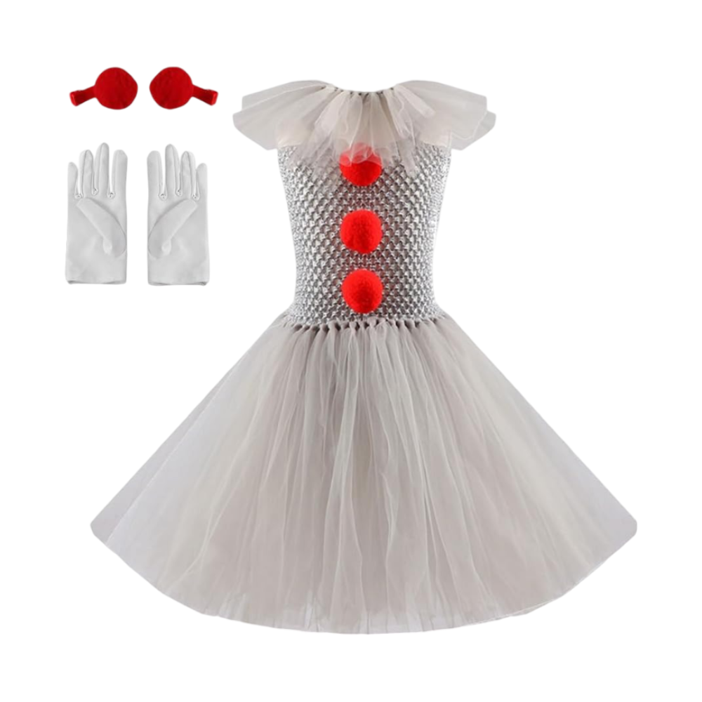Girls Clown Tutu Dress — Kids Halloween Costume Set 3