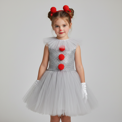 Girls Clown Tutu Dress — Kids Halloween Costume Set 2