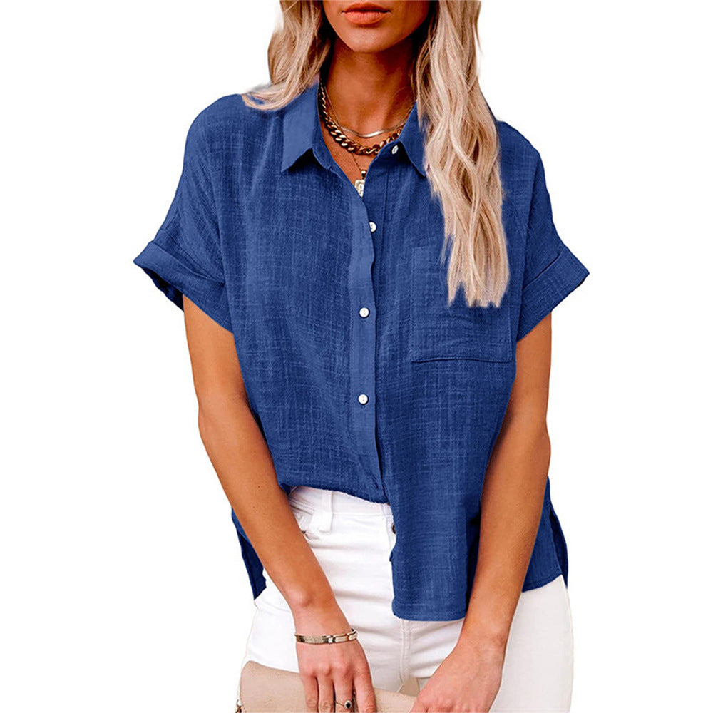 Women's Short Sleeve Button-Down Shirt with Chest Pocket 3