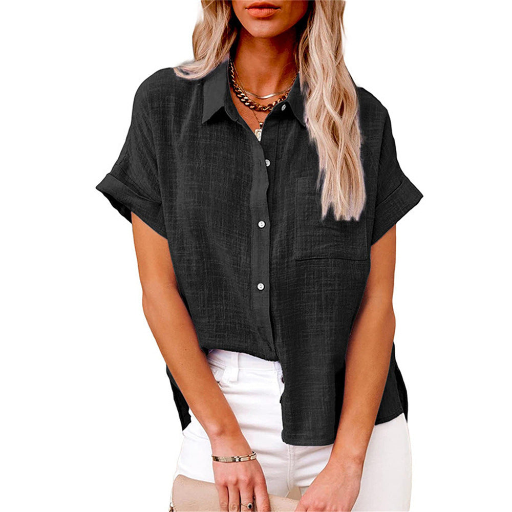 Women's Short Sleeve Button-Down Shirt with Chest Pocket 1