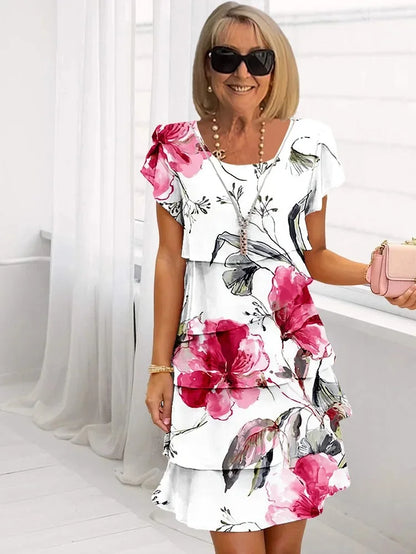 Ruffled Floral Pleated Dress with Cascading Layers 1